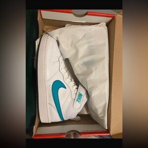 Nike White and Blue High-Top Sneakers